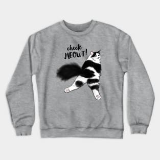 Check Meowt! Funny Cat Sploot | Black and White Cat Crewneck Sweatshirt